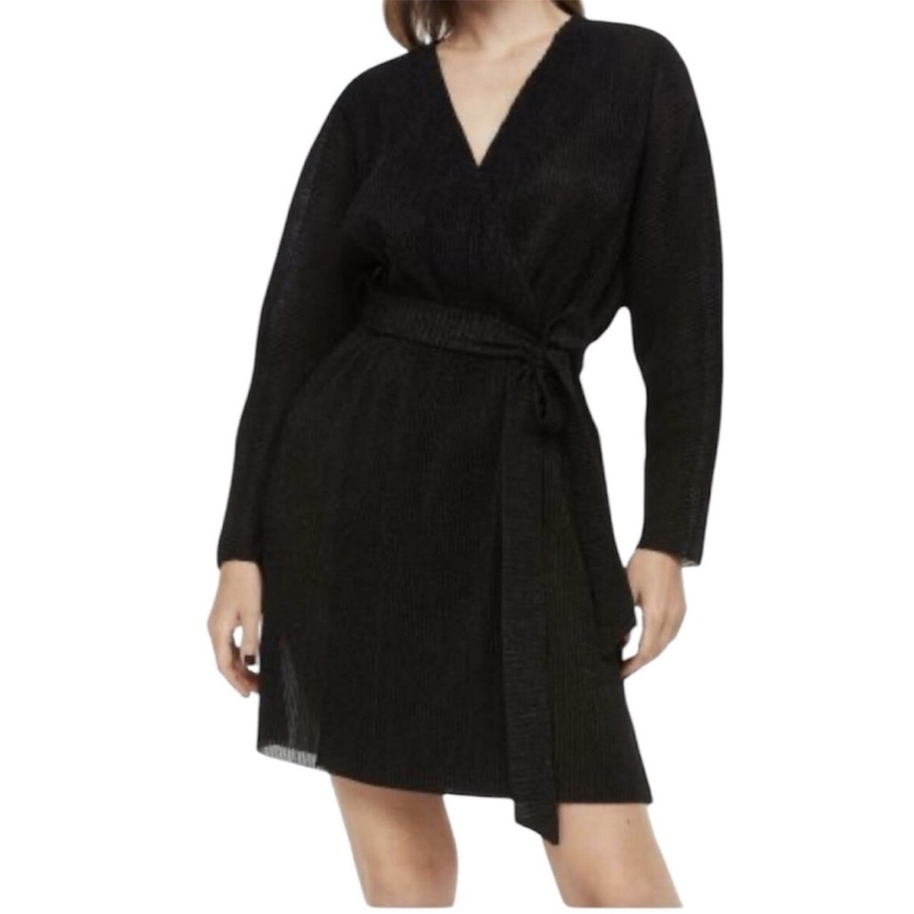 H&M Glittery Sheer Black Wrap Mini Dress Women’s Small Cover Layering V-Neck